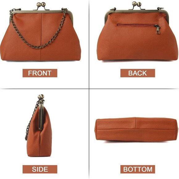 Women Classical Kiss Lock Clutch with Chain Strap Shoulder Bag Purse Wallet - Picture 2 of 6